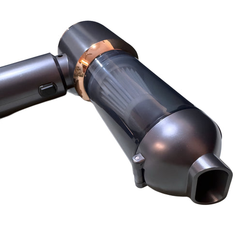 A compact cordless vacuum zoomed in image, emphasising its modern design.