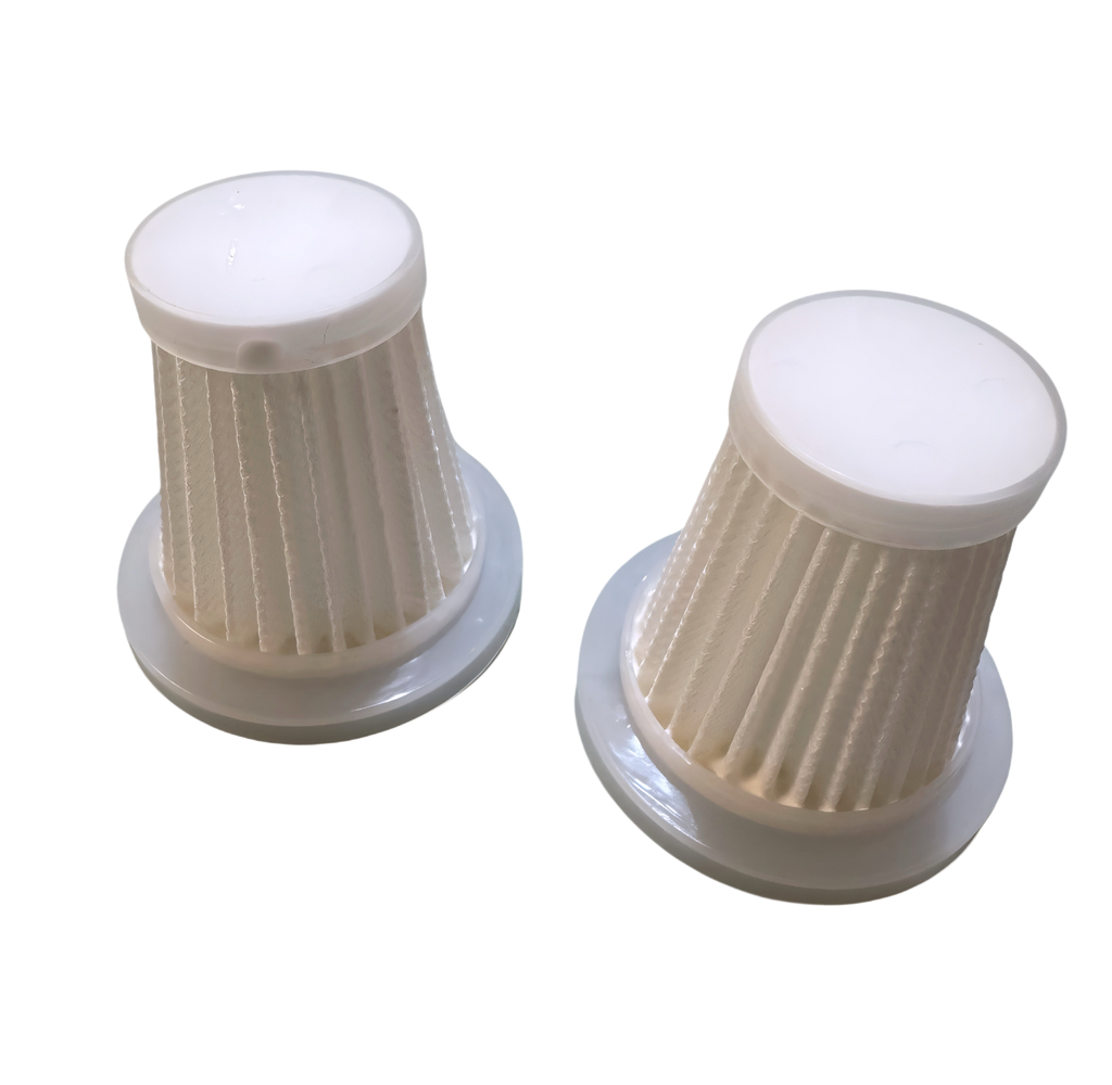 A close-up of the vacuum’s washable HEPA filter removed from the device, highlighting its reusable filtration system.